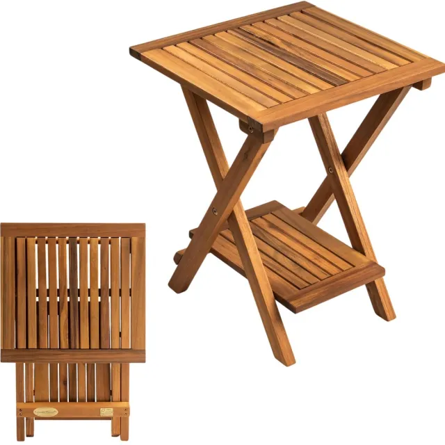 Famanu Klein geoliede acaciahouten tuin bijzettafel voor buiten, 35 x 35 cm, perfect voor buitengebruik Naturel