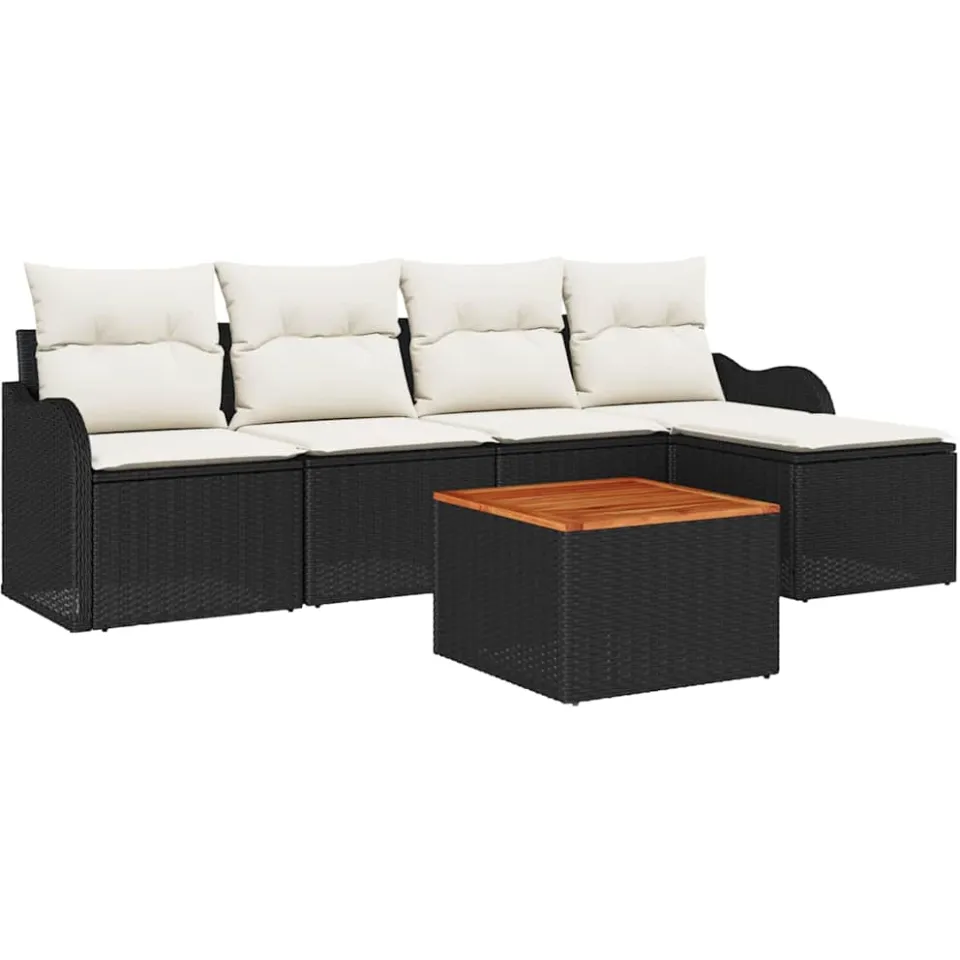 vidaXL Tuinbankenset 6 st Zwart poly rattan