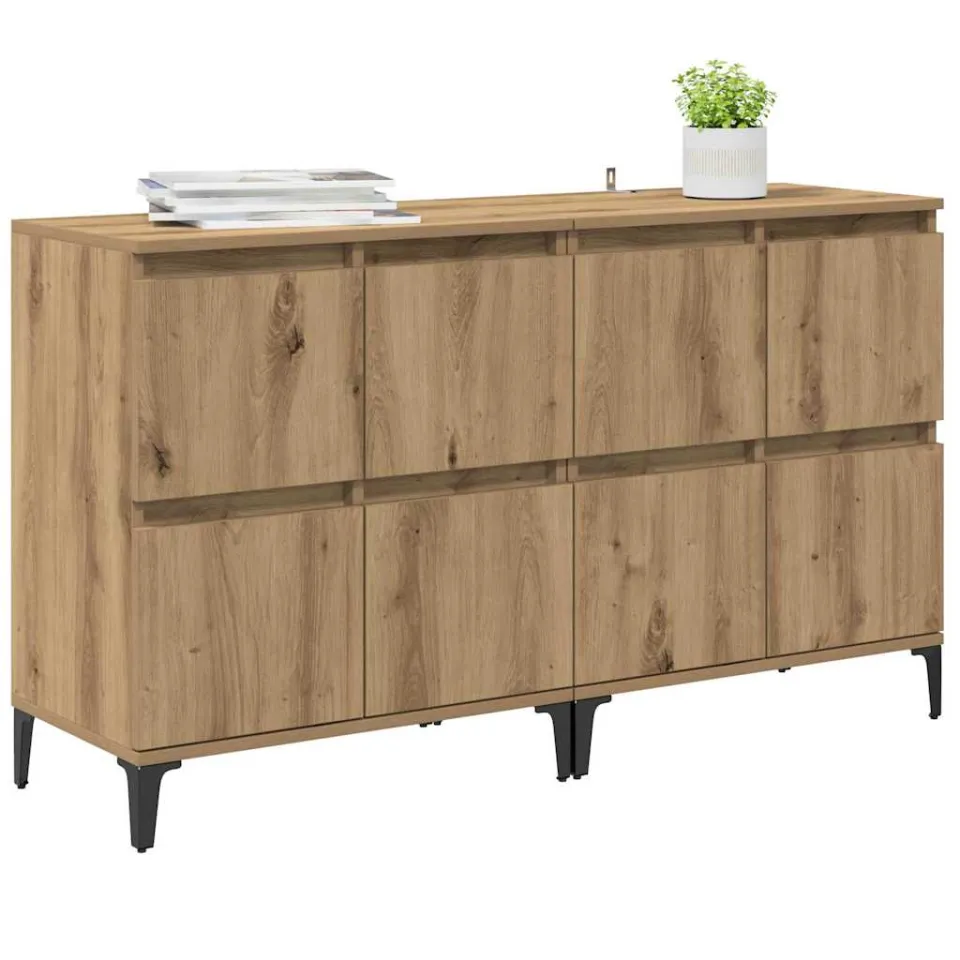 vidaXL Dressoirs 2 st Artisan Eiken 60 x 35 x 70 cm Bewerkt hout, foto 3