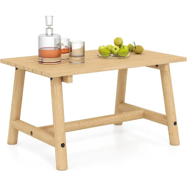 KOMFOTTEU Tuintafel van massief hout, bijzettafel voor buiten, belasting 125 kg, rechthoekig, lage tafel met lamellenplaat, voor balkon, terras, 90 x 55 x 50 cm (natuur) Naturel