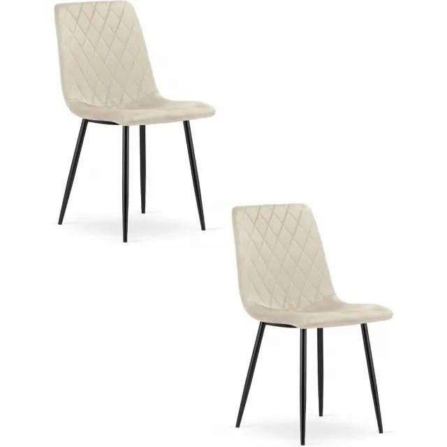 LEOBERT Set van 2 Eetkamerstoelen TURIN Beige – Velvet Bekleding, Modern, Ergonomisch Design, Zwarte Metalen Poten, Max. 120 kg