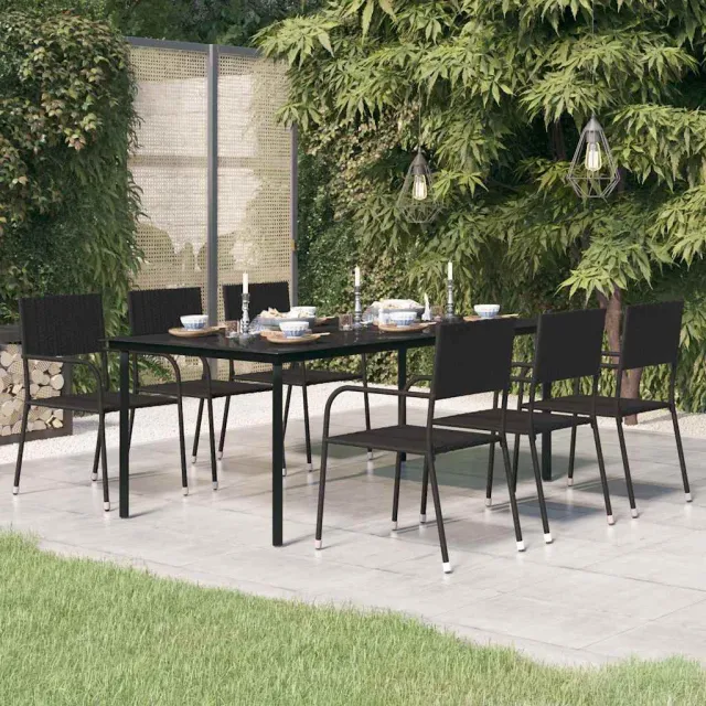 vidaXL Tuintafel 200x100x74 cm staal en glas zwart, foto 2