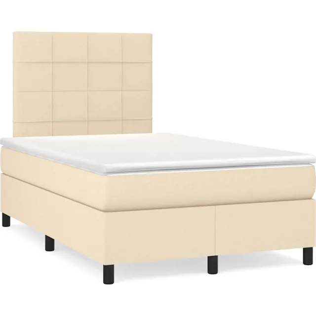 vidaXL Boxspring met matras en LED stof crèmekleurig 120x190 cm