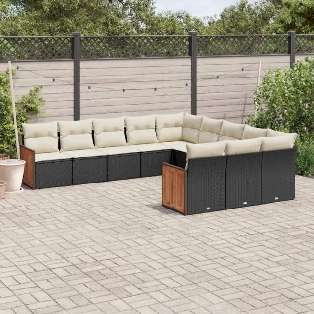 vidaXL 11-delige Loungeset met kussens poly rattan zwart, foto 2