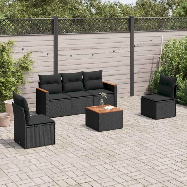 vidaXL 6-delige Loungeset met kussens poly rattan zwart, foto 2