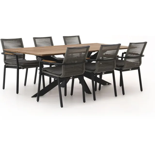 Bellagio tuinmeubelen Bellagio Marudo/Furato 220cm dining tuinset 7-delig stapelbaar Bruin