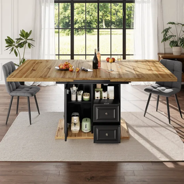 MODFU Uitschuifbare eettafel 110-140 cm met opbergruimte en telescoopmechanisme – Geschikt voor 6 personen – MDF en metaal – Natural Wood 140x80x75 cm Natuurlijk+hout