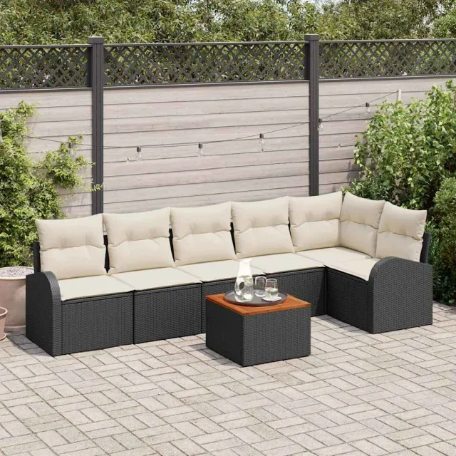 vidaXL Tuinbankenset 7 st Zwart poly rattan, foto 2