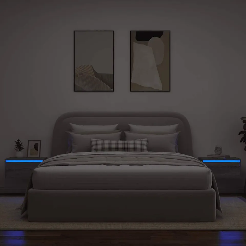 vidaXL Nachtkastjes met LED's 2 st wandgemonteerd grijs sonoma eiken, foto 4