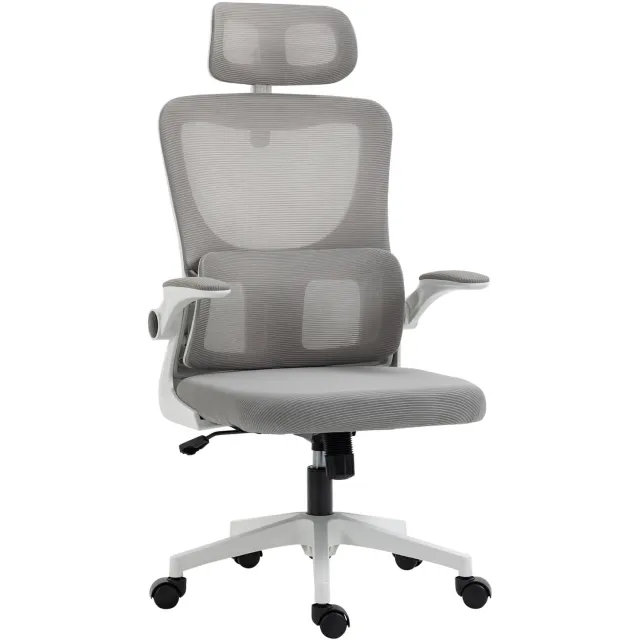 Vinona Ergonomische bureaustoel - Met lendenkussen en verstelbare hoofdsteun - In hoogte verstelbaar - 60 x 59 x 114-122 cm - Grijs