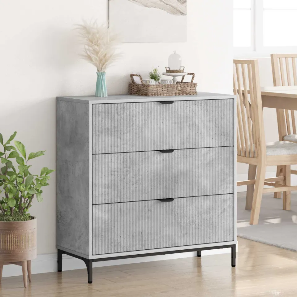 vidaXL Dressoir Beton Grijs 79,5 x 33 x 82 cm Bewerkt hout, foto 4
