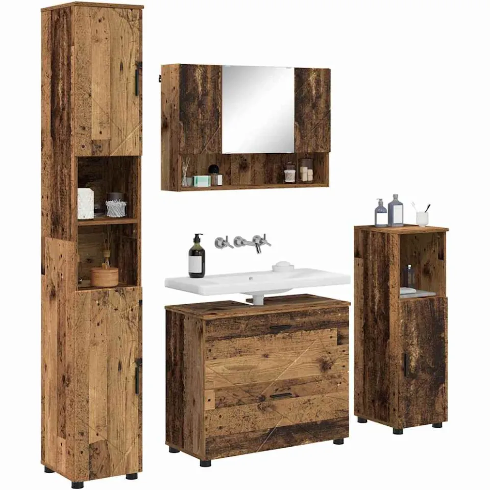 vidaXL Badkamermeubelset 4 st Oud Hout 35 x 30 x 192 cm Bruin