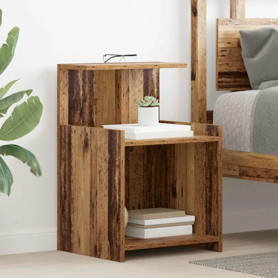 vidaXL Nachtkastje 2 st Oudhout 40 x 35 x 60 cm Bewerkt hout bruin, foto 4
