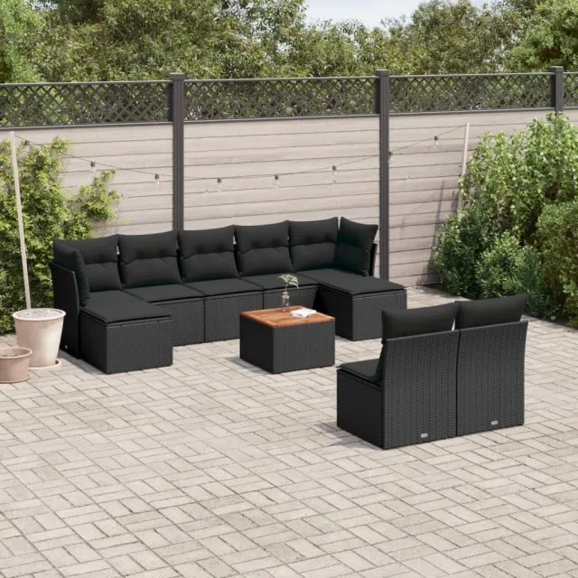 vidaXL 10-delige Loungeset met kussens poly rattan zwart, foto 2