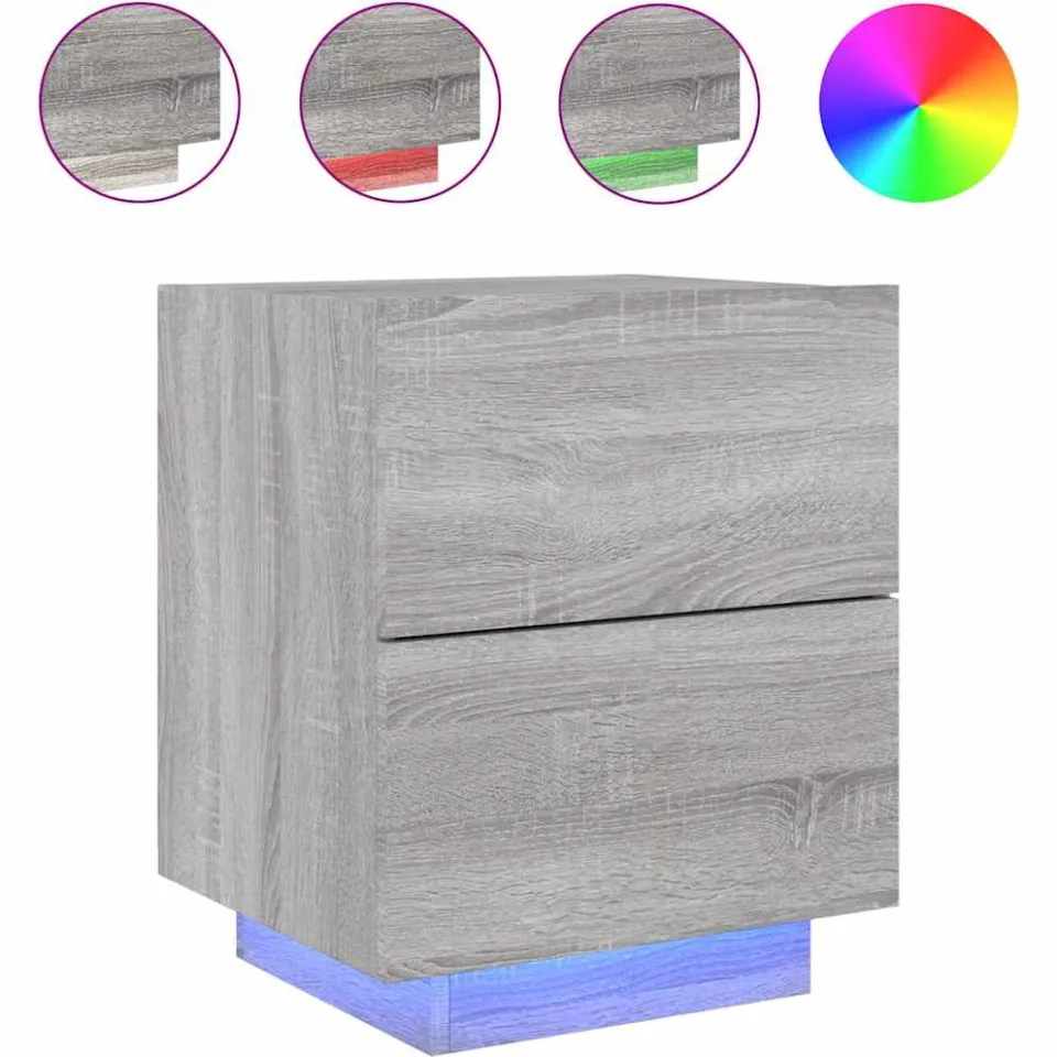vidaXL Nachtkastje met LED-verlichting bewerkt hout grijs sonoma, foto 4