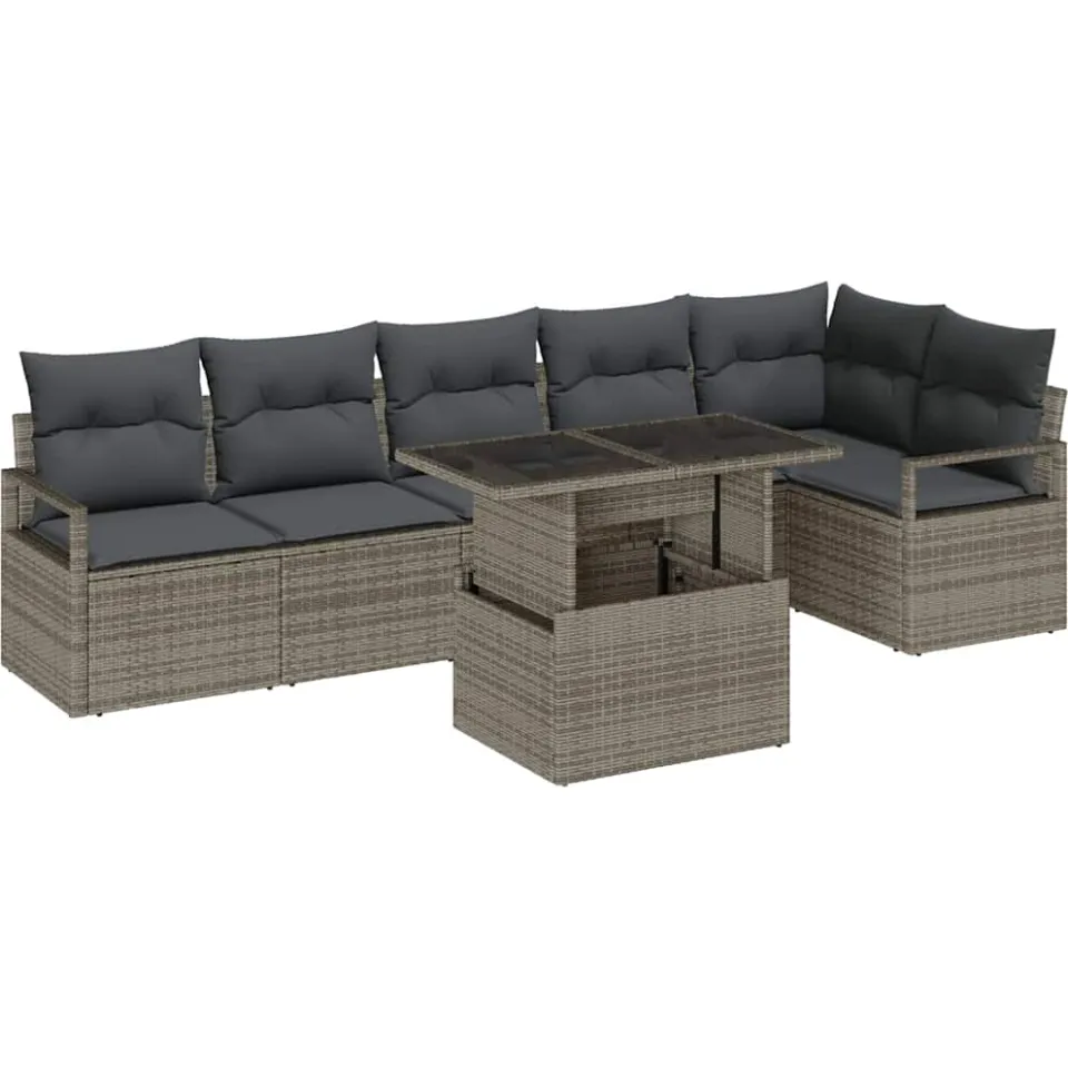 vidaXL Tuin Sofa Set 7 st Grijs poly rattan, foto 4