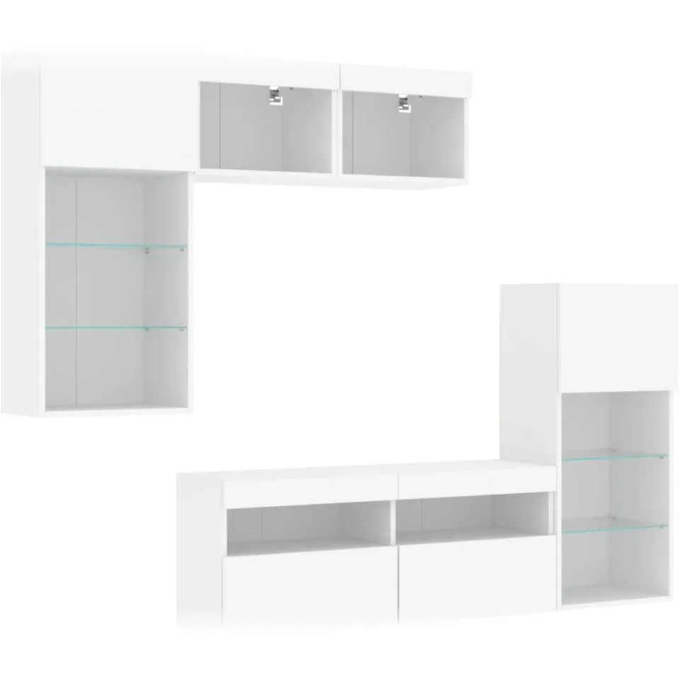 vidaXL 5-delige Tv-wandmeubelset met LED-verlichting bewerkt hout wit