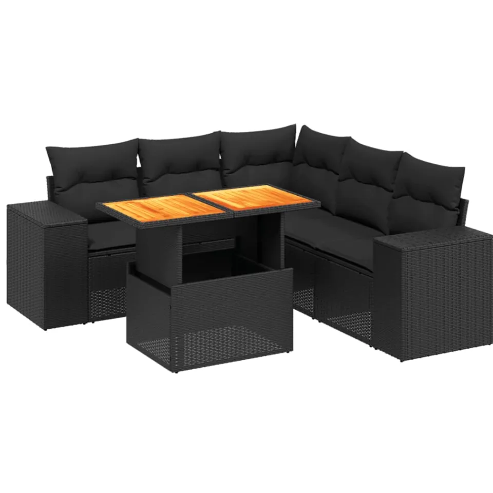vidaXL 6-delige Loungeset met kussens poly rattan zwart, foto 3