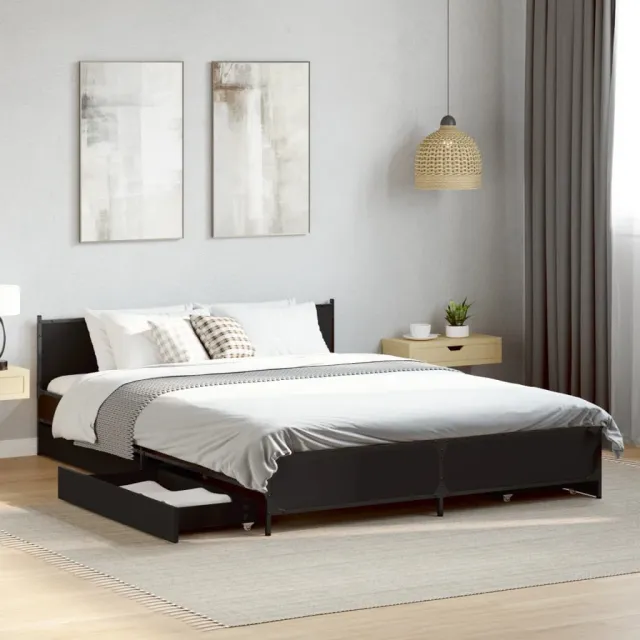 vidaXL Bedframe met lades bewerkt hout bruin eikenkleur 135x190 cm Zwart