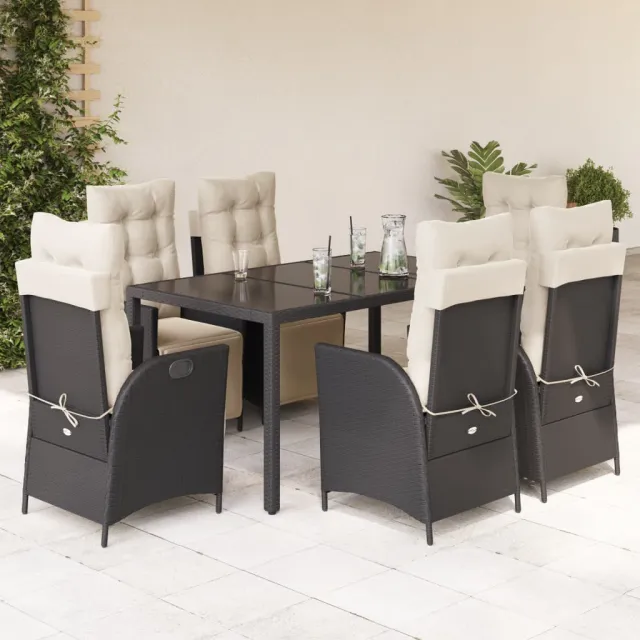 vidaXL 7-delige Tuinset met kussens poly rattan zwart, foto 2