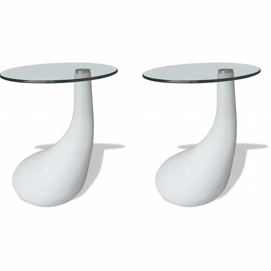vidaXL Salontafel met rond glazen tafelblad hoogglans wit 2 st