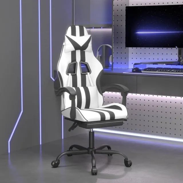 vidaXL Gamestoel - met - voetensteun - kunstleer - wit - en - zwart wit en zwart
