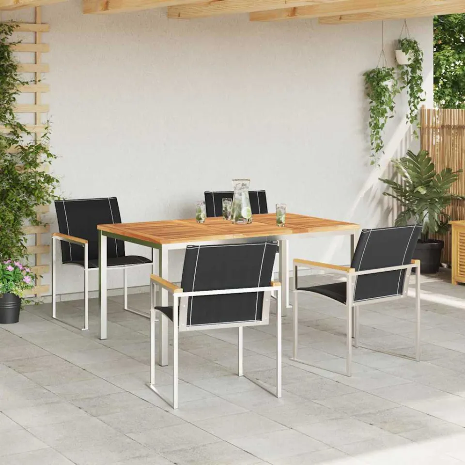 vidaXL Tuin eettafelset 5 st Massief acaciahout en roestvrij staal, foto 3