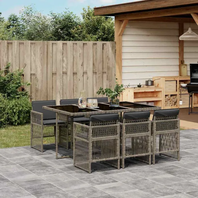 vidaXL 11-delige Tuinset met kussens poly rattan grijs