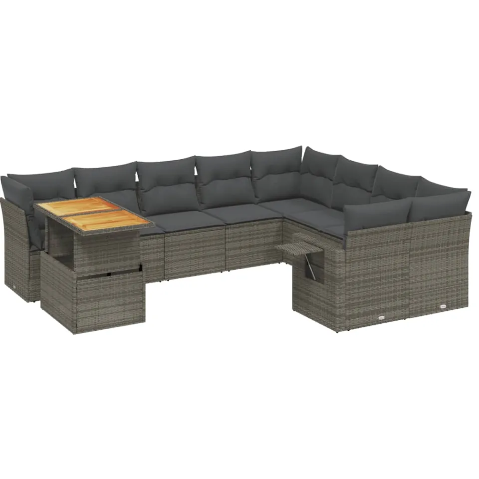 vidaXL 10-delige Loungeset met kussens poly rattan grijs, foto 3