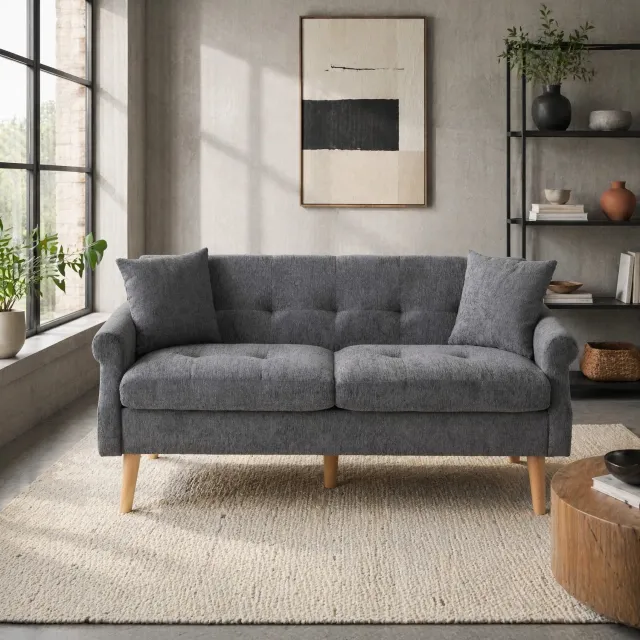 CHICFURN 2-zitsbank - Chenille - Houten poten - Grijs