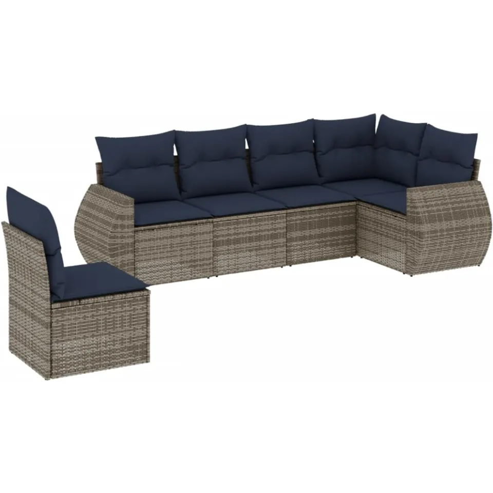 vidaXL 6-delige tuinbankset met kussens, grijs polyrotan, foto 3