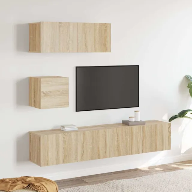 vidaXL 4-delige Tv-meubelset bewerkt hout sonoma eikenkleurig Bruin