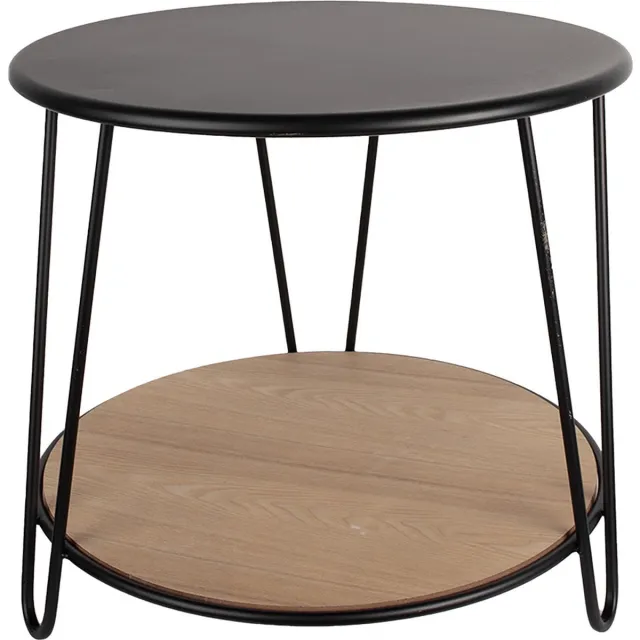 Clayre & Eef Bijzettafel Ø 50x45 cm Zwart Ijzer Hout Rond