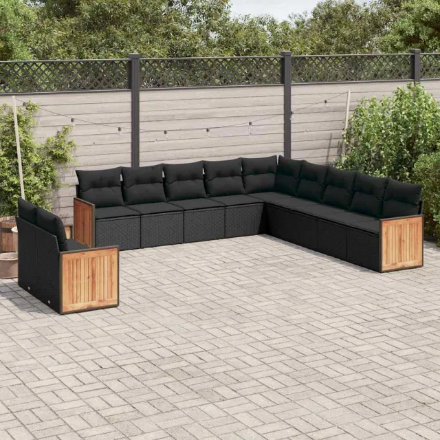 vidaXL 11-delige Loungeset met kussens poly rattan zwart, foto 2