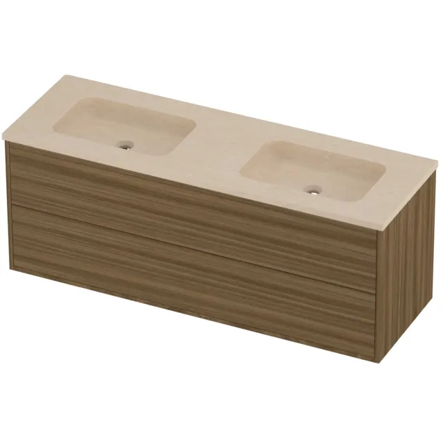 Proline Rollo Badmeubelset Hardsteen Elegant Dubbel 140x46x54 cm Sand Stone Caramel Walnut Houtlook