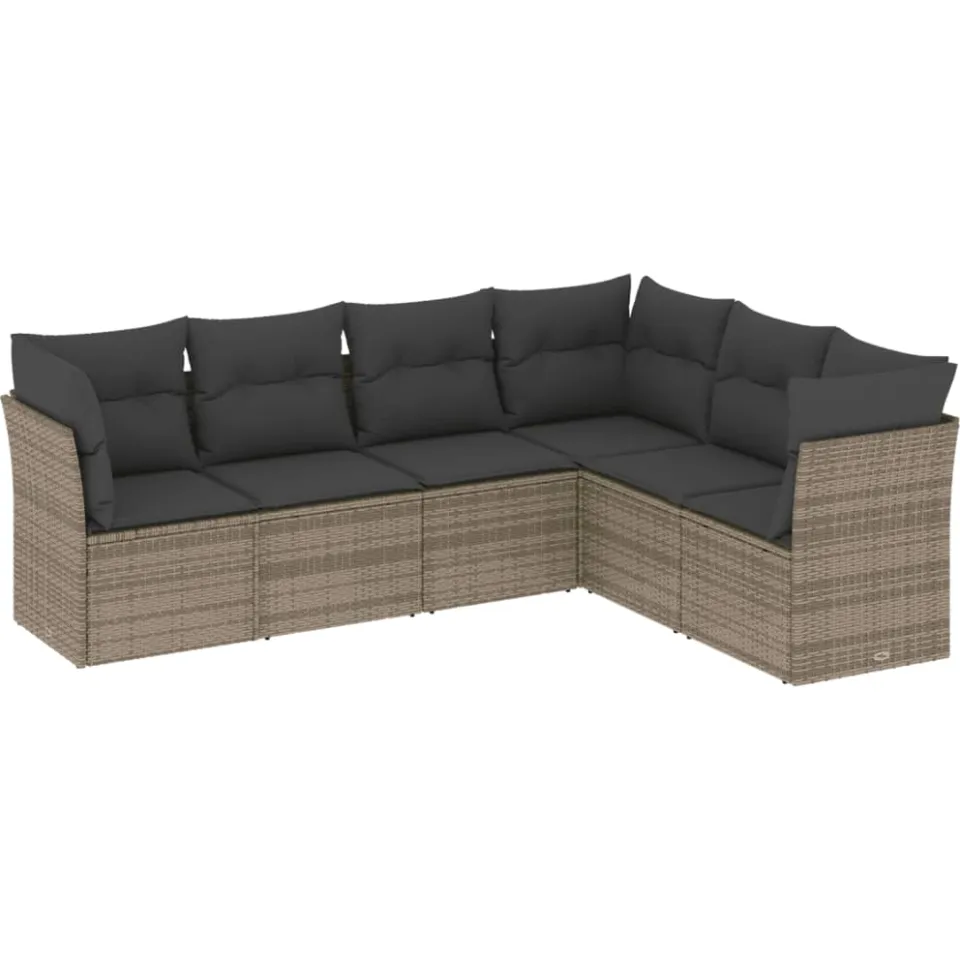 vidaXL 6-delige Loungeset met kussens poly rattan grijs, foto 3