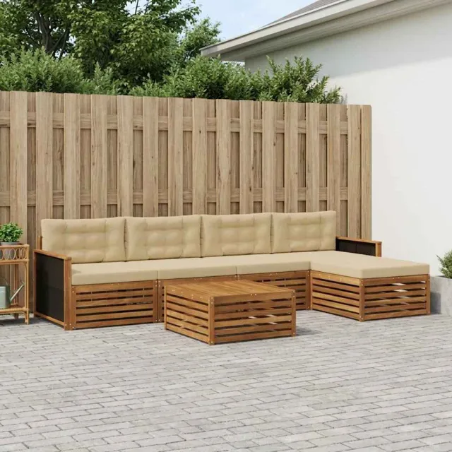 vidaXL Buiten bankenset 6 st 5-zits Natuurlijk en Beige