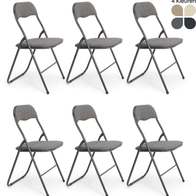 Trendy Meije Nova Klapstoelen Set van 6 - Grijs - Linnen - Inklapbaar - Zithoogte 45 cm - Opvouwbare Stoelen - Vouwstoel 6 Grijze linnen stoelen