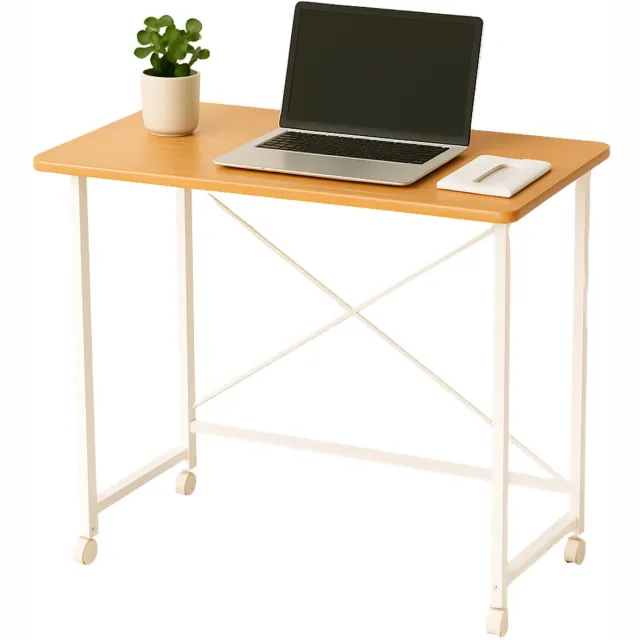 Cheqo Inklapbare Wandtafel - Bijzettafel - Laptop Tafel - Haltafel - Bedtafel - Wit Metaal - Met Wielen