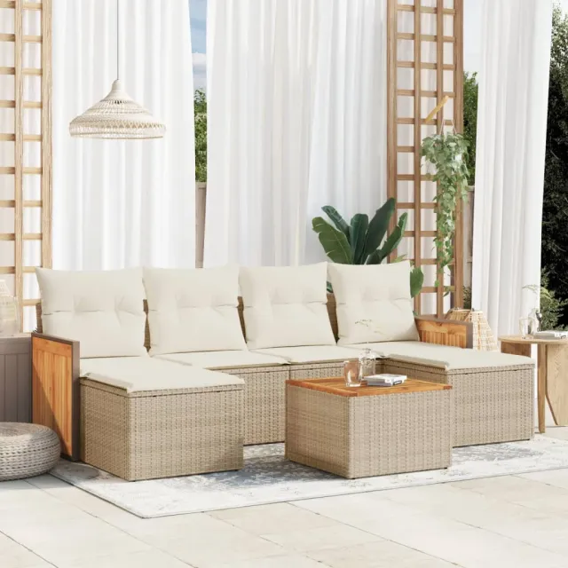 vidaXL 7-delige Loungeset met kussens poly rattan beige, foto 2