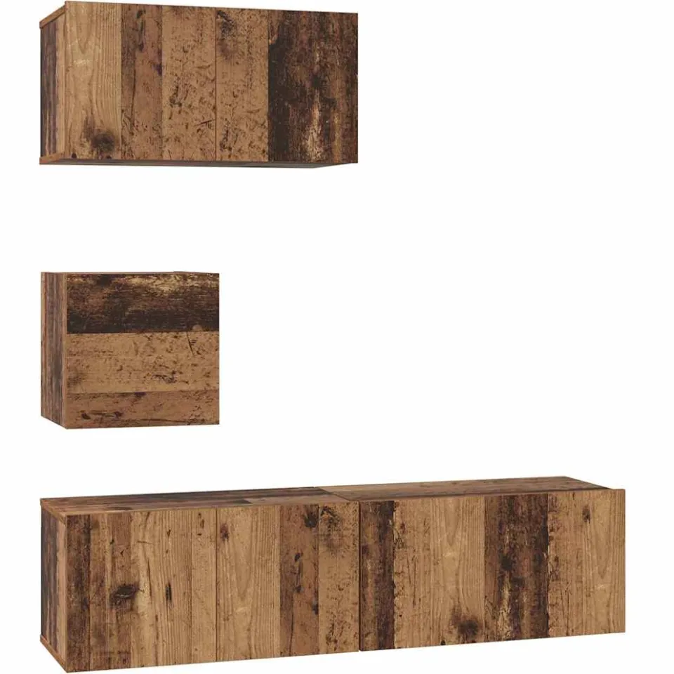 vidaXL Tv-meubelset 4 st Oud Hout Bewerkt hout Bruin
