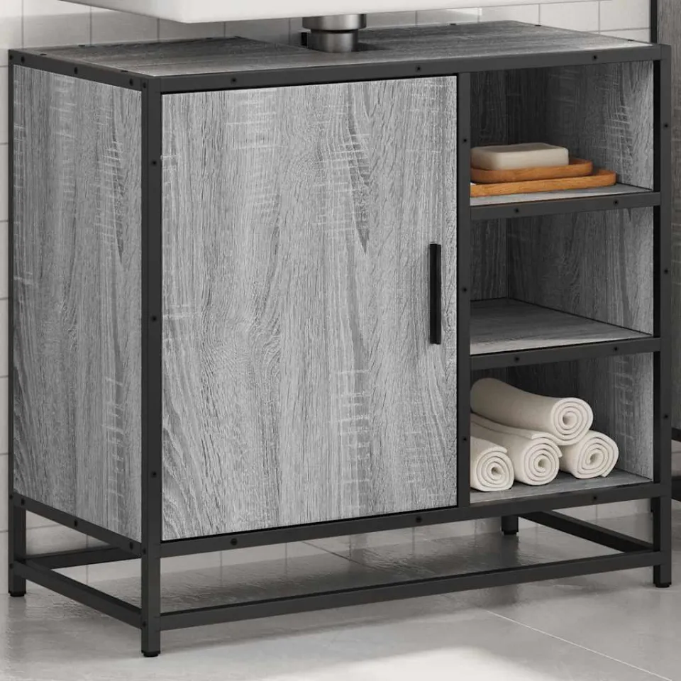 vidaXL Wastafelkast 65x33x60 cm bewerkt hout grijs sonoma eikenkleurig, foto 4