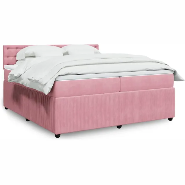 vidaXL Boxspring met matras fluweel roze 200x200 cm