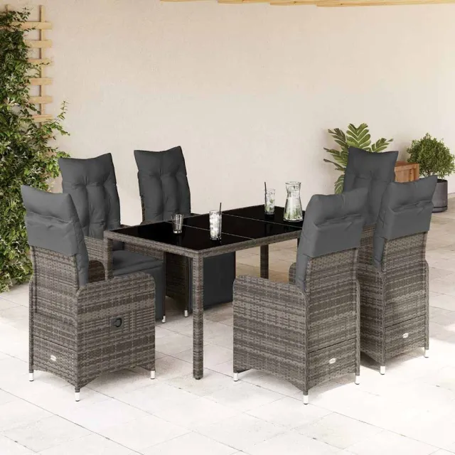 vidaXL 7-delige Bistroset met kussens poly rattan grijs, foto 2