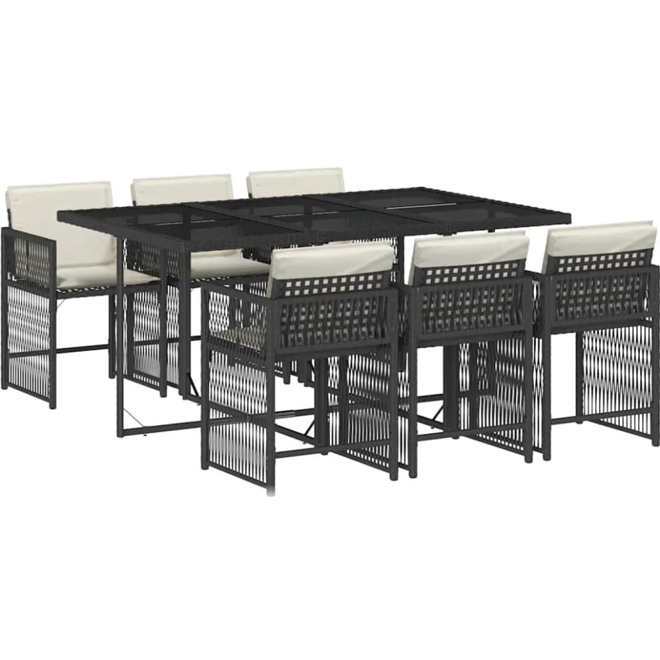 vidaXL 7-delige Tuinset met kussens poly rattan zwart, foto 3