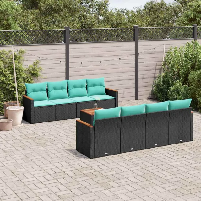 vidaXL 9-delige tuinbankset met kussens van zwart polyrotan, foto 2