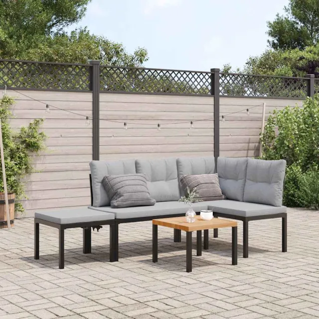 vidaXL 4-delige Loungeset met kussens gepoedercoat staal zwart, foto 2