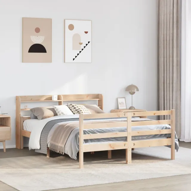 vidaXL Bedframe met hoofdbord massief grenenhout 150x200 cm bruin