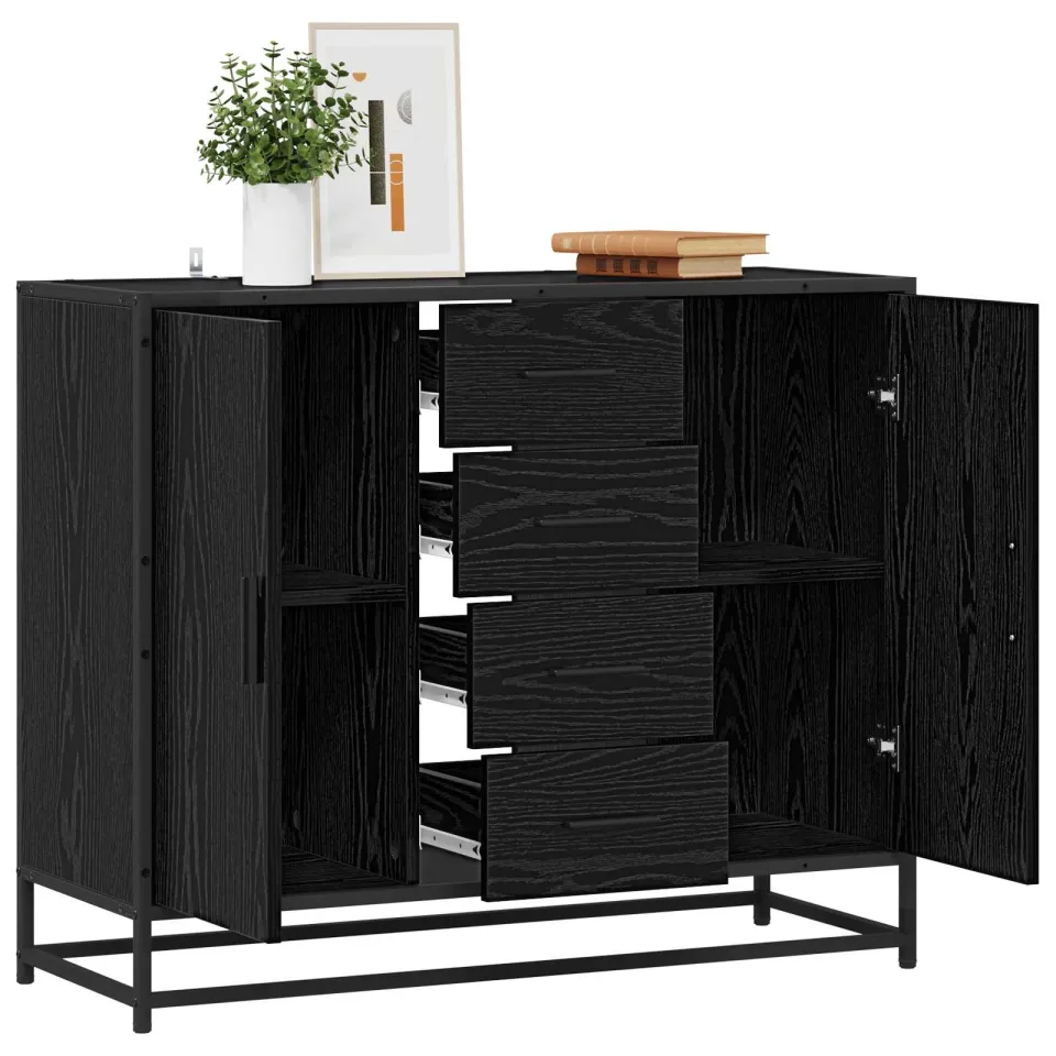 vidaXL Dressoir Zwart eiken 92 x 35 x 76 cm Bewerkt hout, foto 3