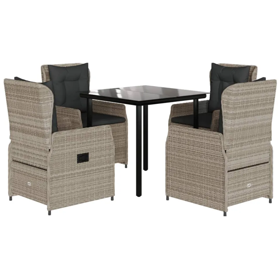 vidaXL 5-delige Tuinset met kussens poly rattan lichtgrijs grijs, foto 3